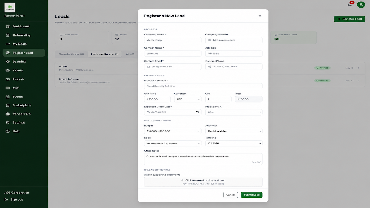 Register a deal in under 60 seconds